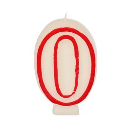 Bougie ''Chiffre'' 7,3 cm blanc ''0'' avec bord rouge par 12