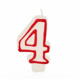 Bougie ''Chiffre'' 7,3 cm blanc ''4'' avec bord rouge par 12