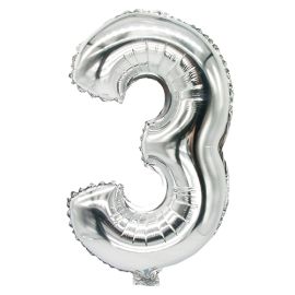 etal-shop.com - Ballon aluminium 35 cm x 20 cm argent ''3'' par 24