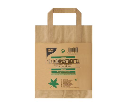 etal-shop.com - Sac compostable en papier, avec poignée 10 l 28 cm x 22 cm x 14 cm par 300