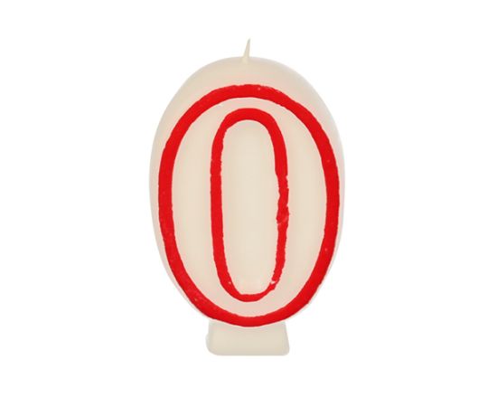 etal-shop.com - Bougie ''Chiffre'' 7,3 cm blanc ''0'' avec bord rouge par 12