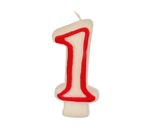 etal-shop.com - Bougie ''Chiffre'' 7,3 cm blanc ''1'' avec bord rouge par 12