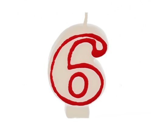 etal-shop.com - Bougie ''Chiffre'' 7,3 cm blanc ''6'' avec bord rouge par 12