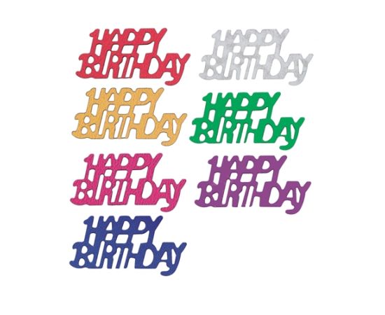 etal-shop.com - Confettis décoration plastique couleurs assorties 'Happy Birthday' 15 gr par 24