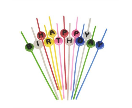 etal-shop.com - Bougies spaghetti 16 cm couleurs assorties ''Happy Birthday'' par 16