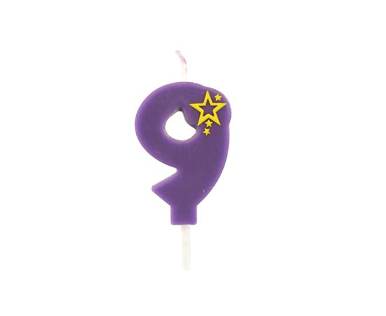 etal-shop.com - Bougie mini 6,8 cm avec chiffre ''9'' violet par 15