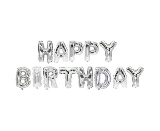 etal-shop.com - Ballon aluminium argent ''Happy Birthday'' par 12