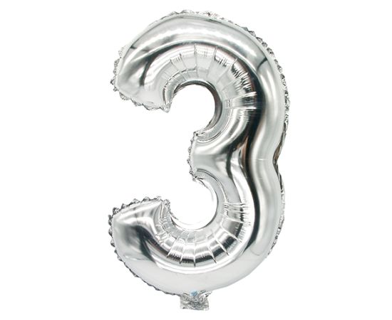 etal-shop.com - Ballon aluminium 35 cm x 20 cm argent ''3'' par 24