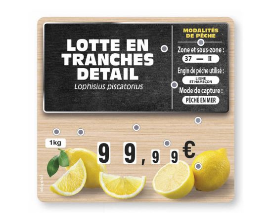etal-shop.com - Etiquette Trad'Etiq POISSON 9 Roues "Citron", A TEXTE: OUI, Couleur: Jaune, Support: Sans pic