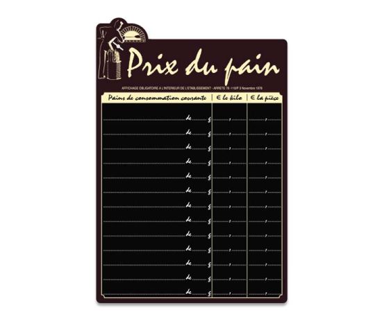 etal-shop.com - Panneau Tarif prix du pain " LE FOURNIL " + feutre craie